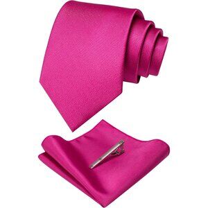Men's Pink Colour Formal Necktie and Pocket Square Tie Clip Sets